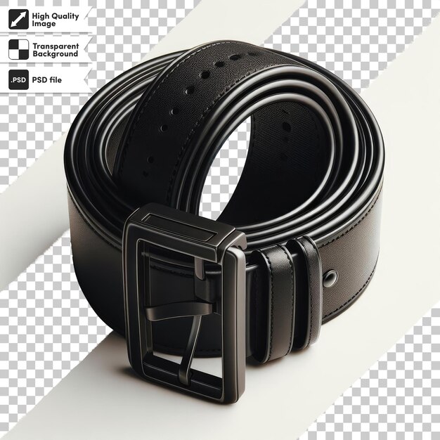 Psd black leather belt on transparent background with editable mask layer