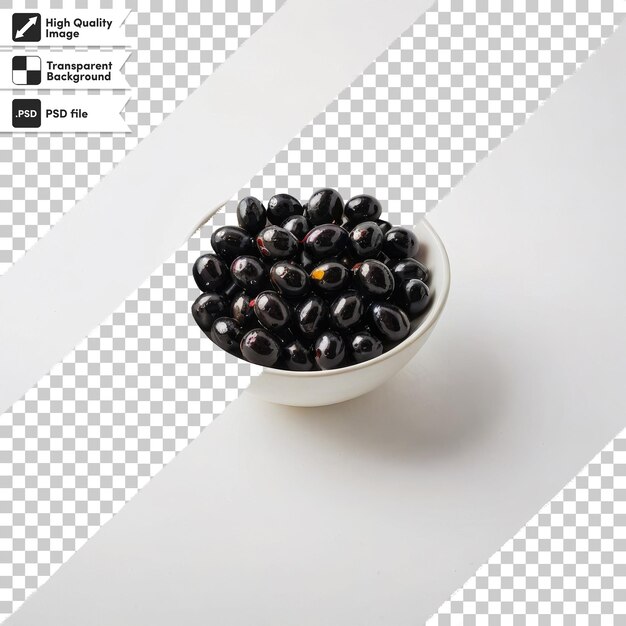 PSD psd black olives in a bowl on transparent background with editable mask layer