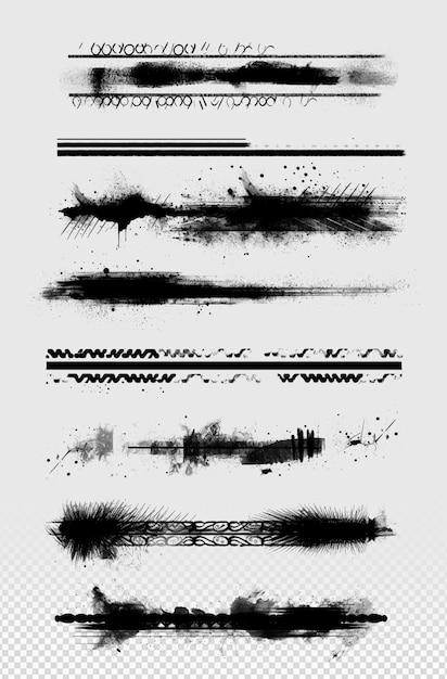 Psd black splashes grunge brush transparent background