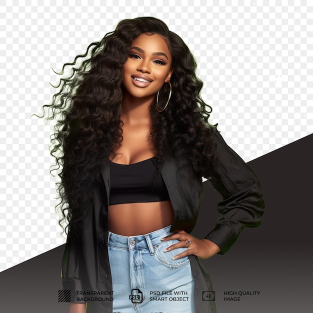 PSD psd black woman curly hair isolated on transparent background