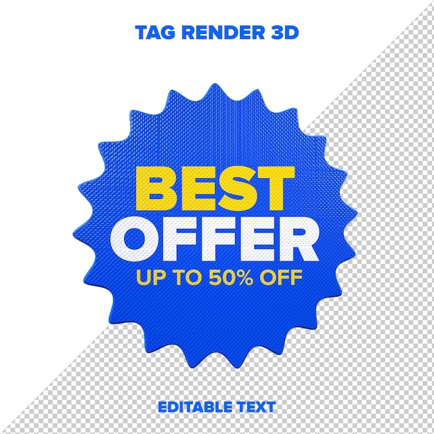 Psd blauwe tag 3d render op transparante achtergrond tot 50 korting