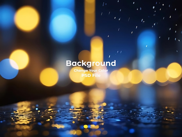 Psd blue bokeh raining light blurry lights black background round circle bokeh