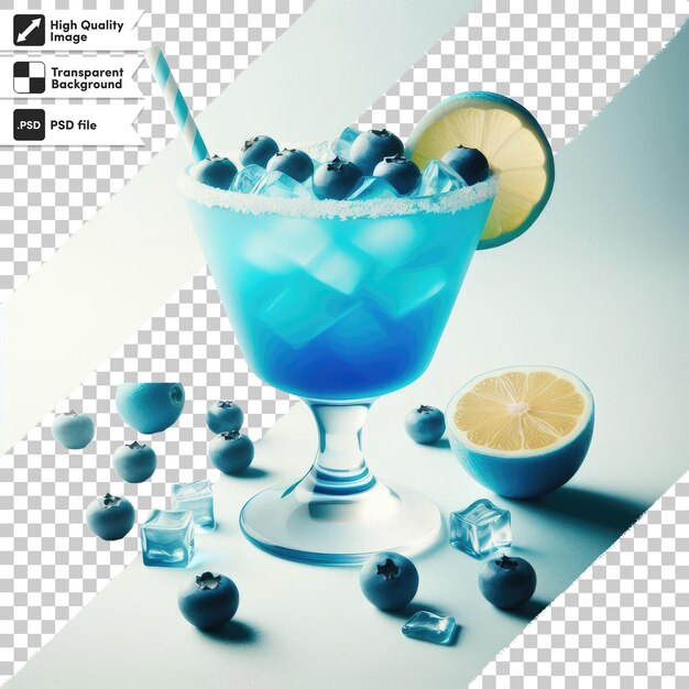 PSD psd blue cocktail with ice in glass on transparent background with editable mask layer