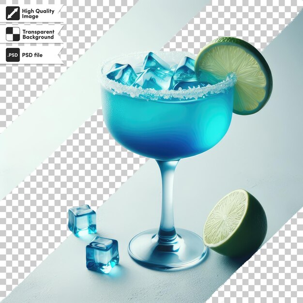 PSD psd blue cocktail with ice in glass on transparent background with editable mask layer