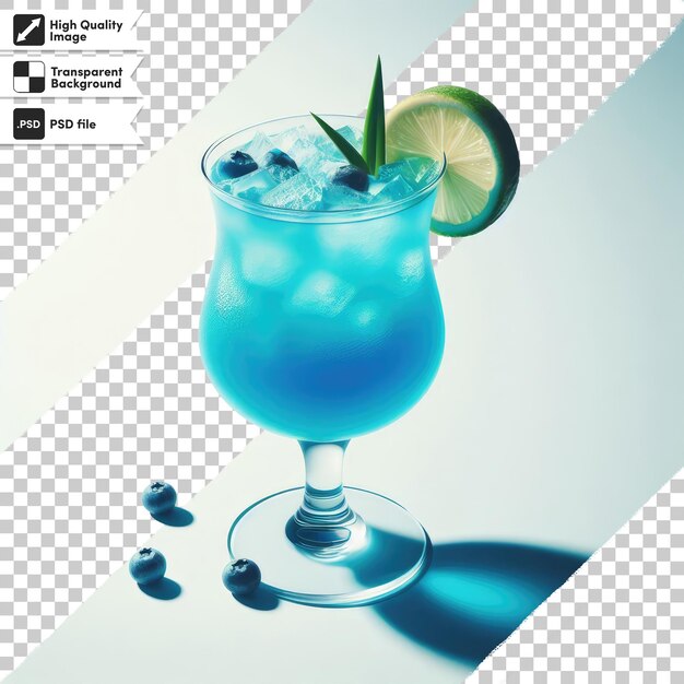 PSD psd blue cocktail with ice in glass on transparent background with editable mask layer