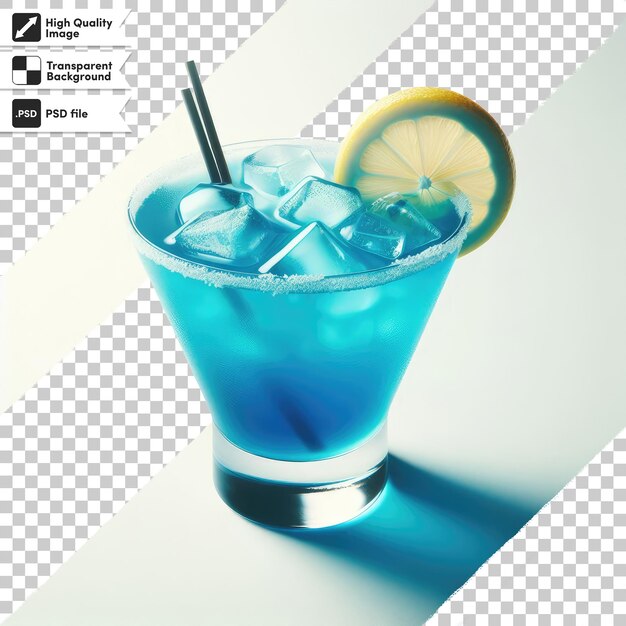 PSD cocktail blu psd con ghiaccio in vetro su sfondo trasparente con strato di maschera modificabile