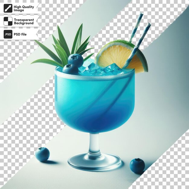 PSD psd blue cocktail with ice in glass on transparent background with editable mask layer