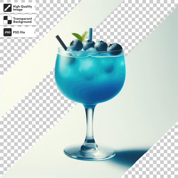 PSD psd синий коктейль с льдом в стекле на прозрачном фоне с редактируемым слоем маски