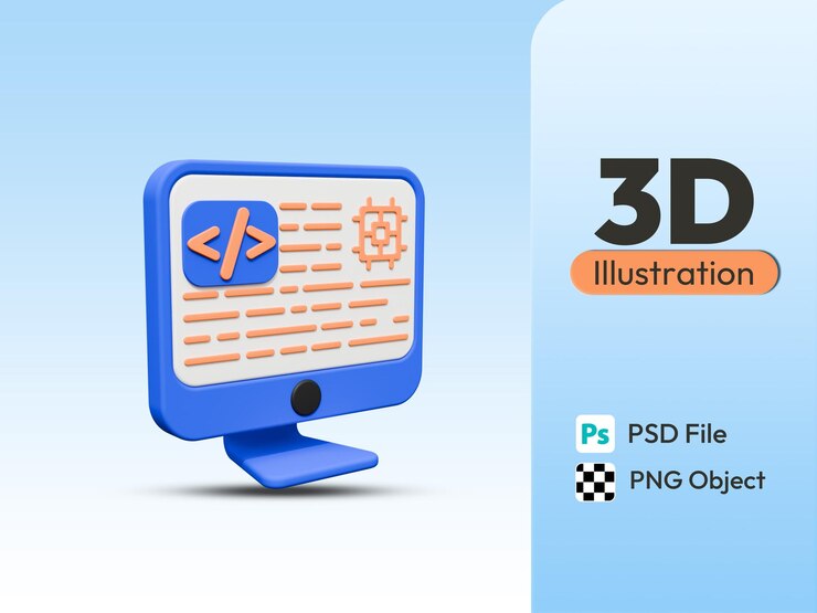 PSD psd blue computer monitor 3d icon website setting with transparent background