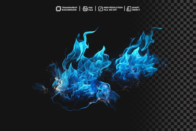 PSD psd blue fire flames in isolated transparent background