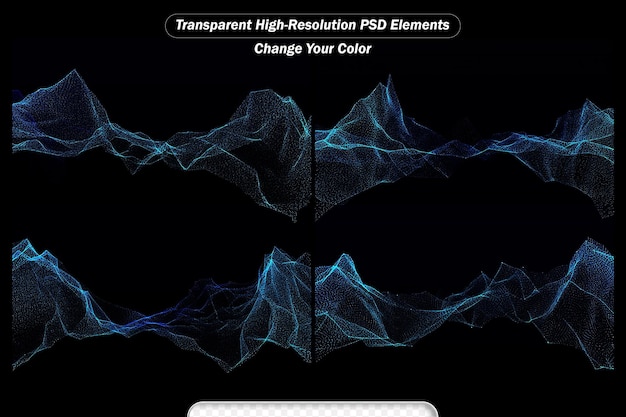 Psd blue flowing abstract lines transparent background set