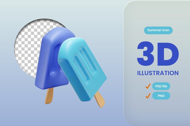 PSD psd un'icona blu del cono gelato ha isolato l'illustrazione di rendering 3d