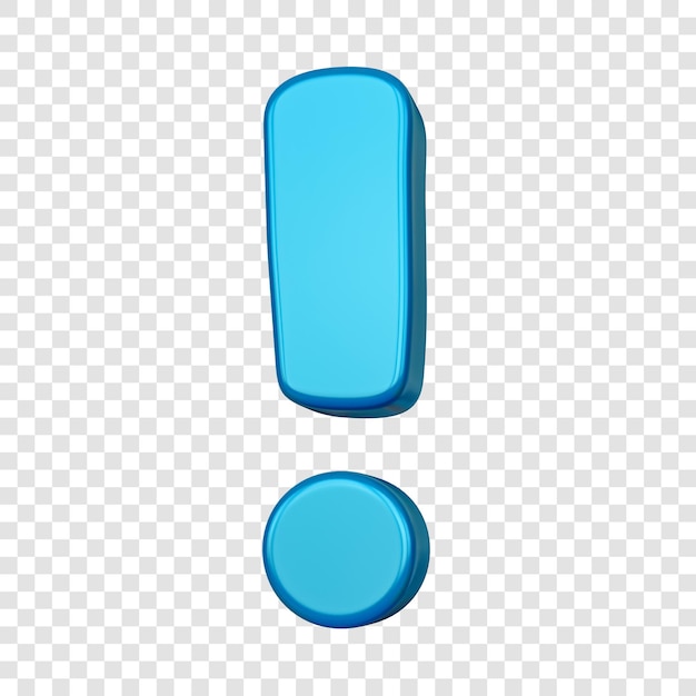 PSD blue metallic exclamation mark on transparent background