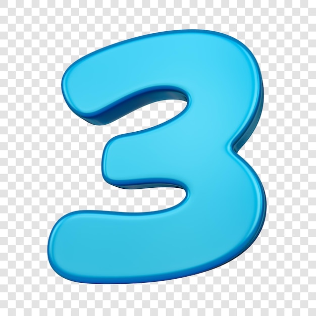 PSD psd blue metallic number 3 on transparent background