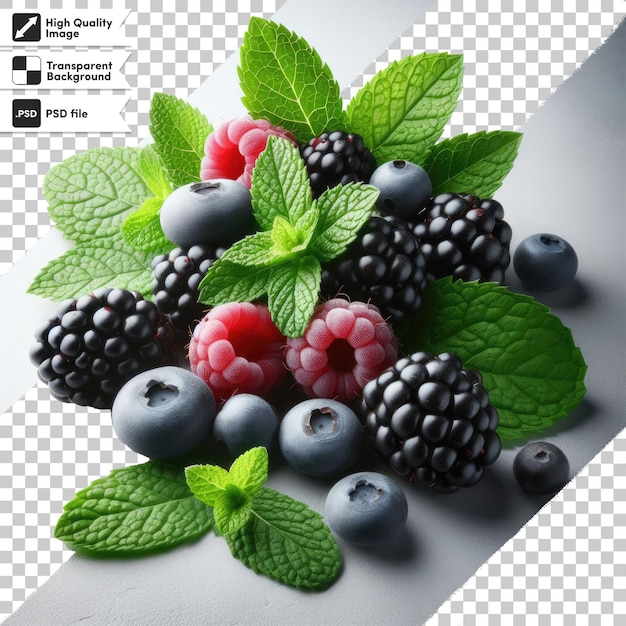 Psd blueberries and raspberries on transparent background