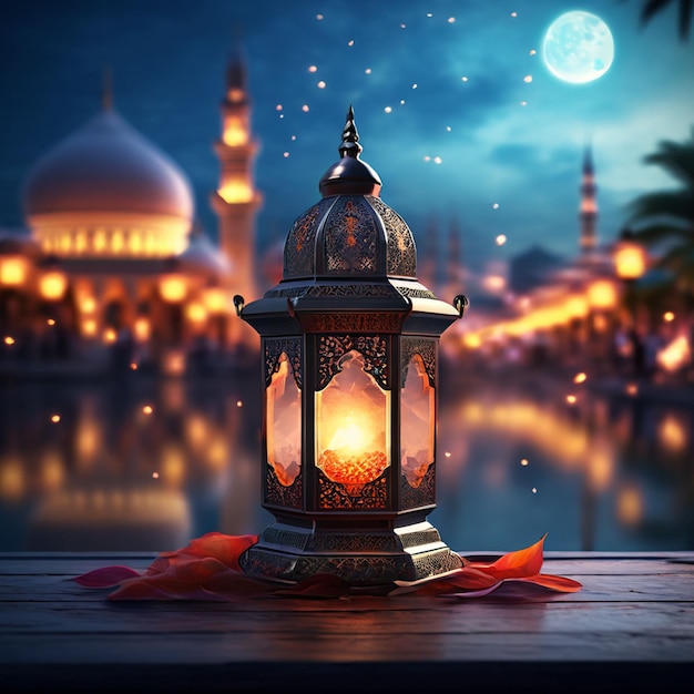 PSD psd blurred background with beautiful islamic lantern