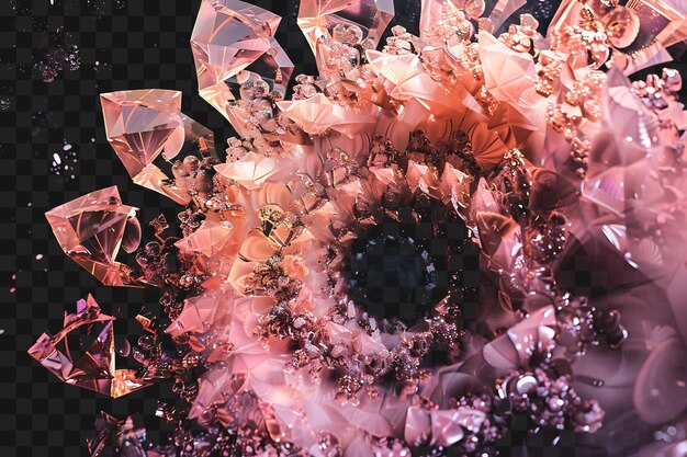 PSD psd błyszczące koralowe różowe kryształy ułożone w spiralny wzór kontur kolaż sztuki ramka szkła