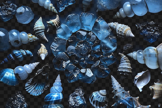 PSD psd błyszczące półprzezroczyste niebieskie kryształy chalcedonu ułożone w kontury kolaż sztuki ramka szkła