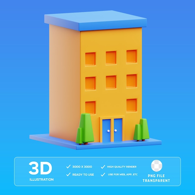PSD boarding house 3D Illustration