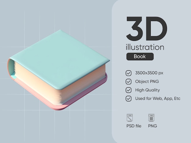 PSD icona dei libri psd isolata illustrazione del rendering 3d colori pastello