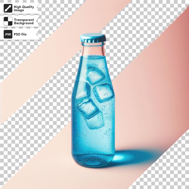 PSD psd bottle of lemonade and ice cubes on transparent background