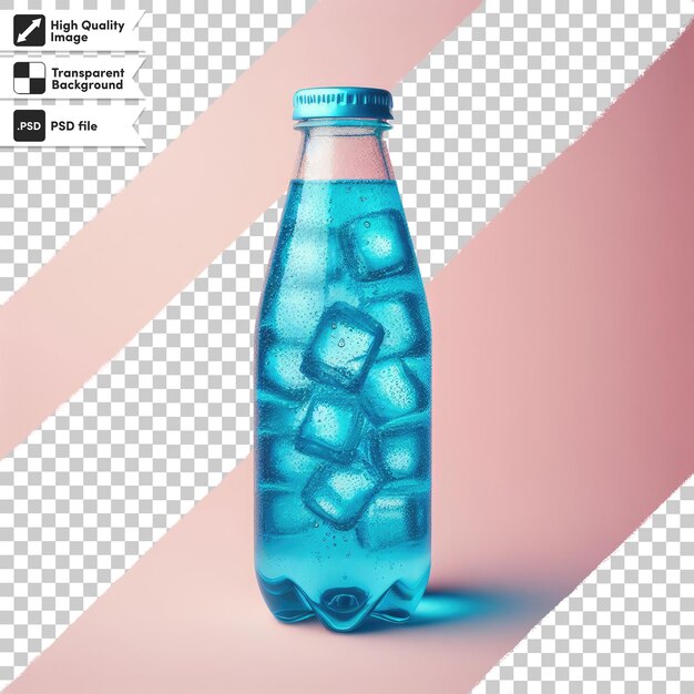 PSD psd bottle of lemonade and ice cubes on transparent background