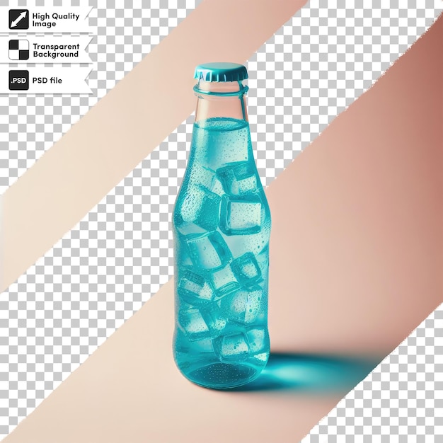PSD psd bottle of lemonade and ice cubes on transparent background