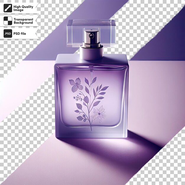 Psd bottle of perfume and lavender on transparent background