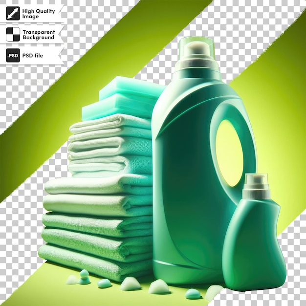 Psd bottles of cleaning products on transparent background