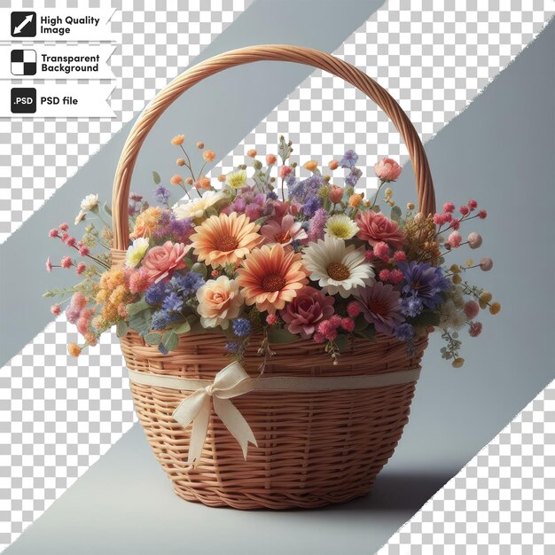 PSD psd bouquet of flowers in a basket on transparent background