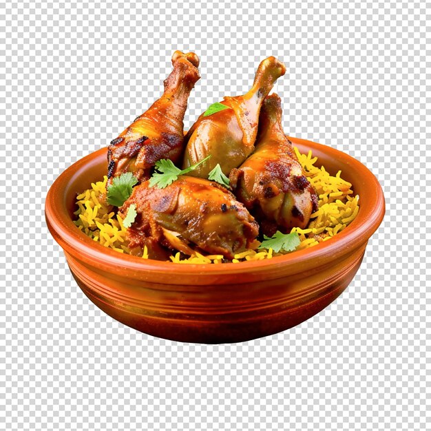 PSD psd a bowl of biryani with chicken pieces isolated on a transparent background