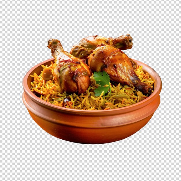 PSD psd a bowl of biryani with chicken pieces isolated on a transparent background