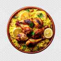 PSD psd a bowl of biryani with chicken pieces top view isolated on a transparent background