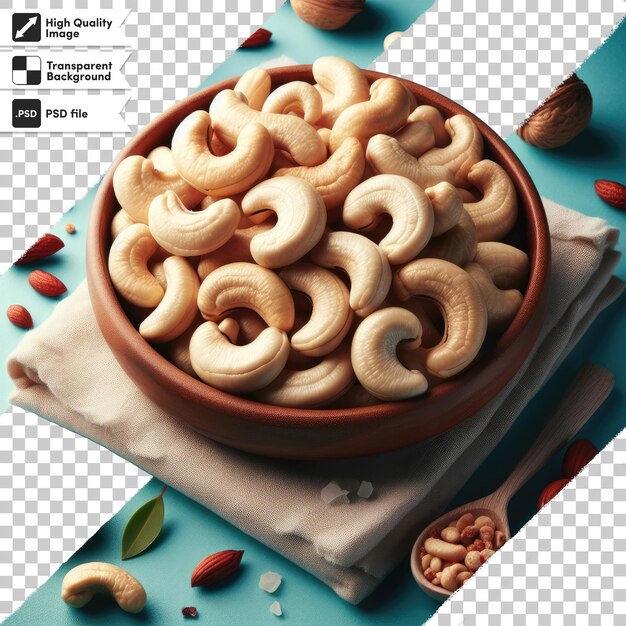 Psd bowl of nuts on transparent background