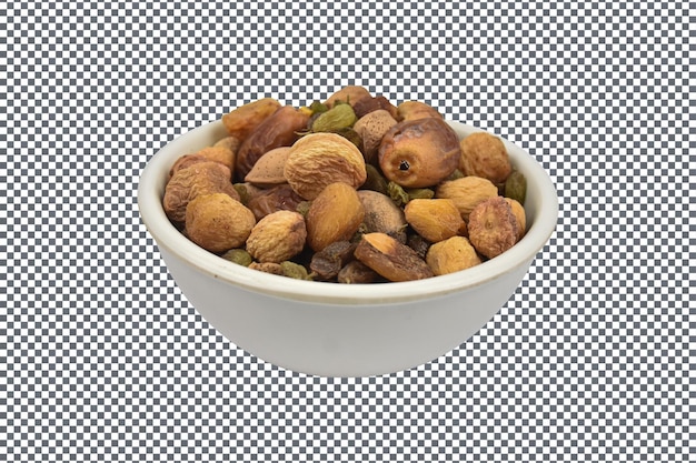psd bowl of pistachio nuts dry fruits dates isolated on transparent background