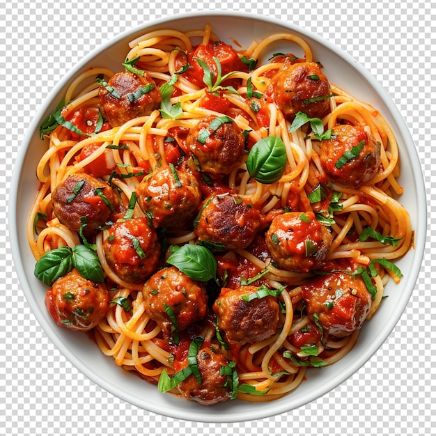 PSD psd bowl of spaghetti with meatballs and basil isolated on a transparent background