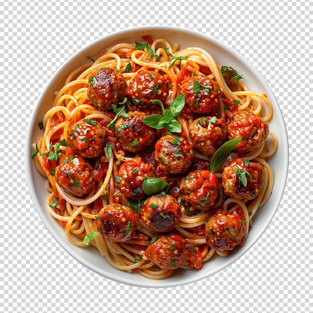 PSD psd bowl of spaghetti with meatballs and basil isolated on a transparent background