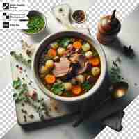 PSD ciotola psd di zuppa di verdure con funghi e carne su sfondo trasparente con maschera editable laye