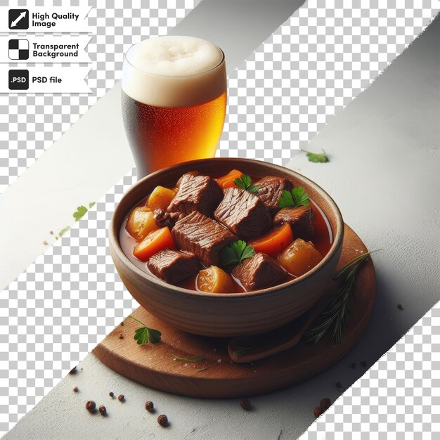 Psd bowl of vegetable soup with mushrooms and meat on transparent background with editable mask laye