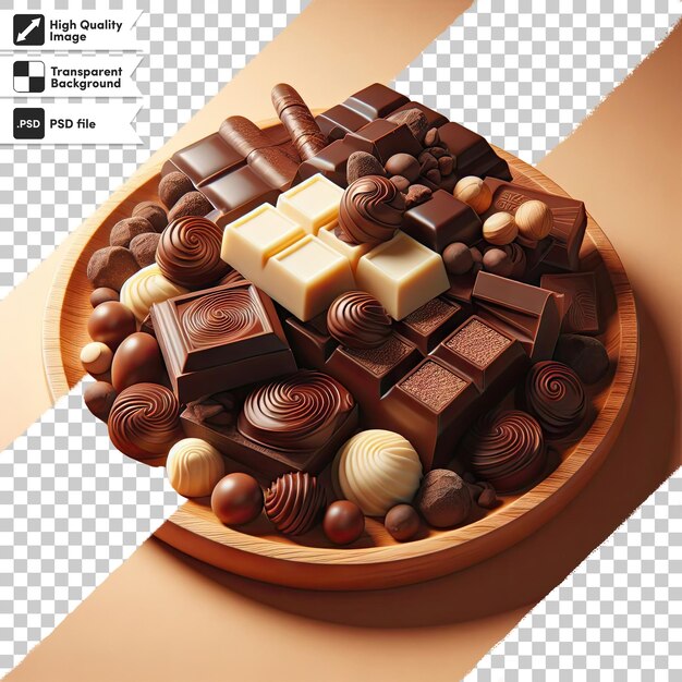 Psd box of chocolates on transparent background