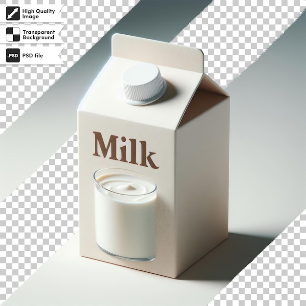 PSD psd box of milk and glass of milk on transparent background