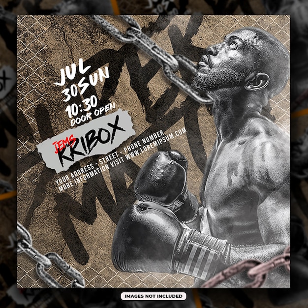 PSD Boxing social media post-sjabloonSportevenement flyer-sjabloon
