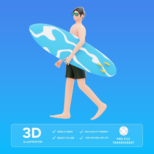PSD ボーイ サーフィン 3D イラスト