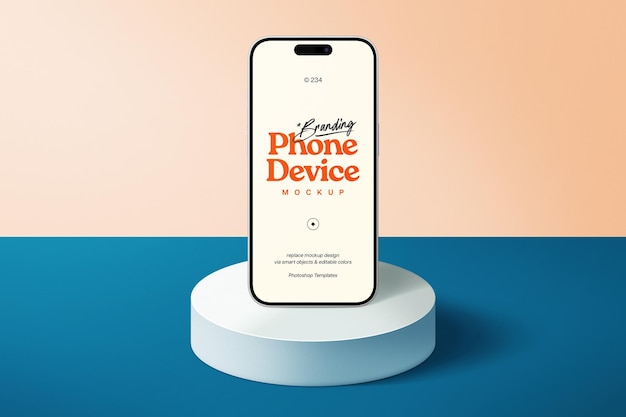 PSD ブランディング スマートフォン デバイス モックアップ ホワイト ポディウム