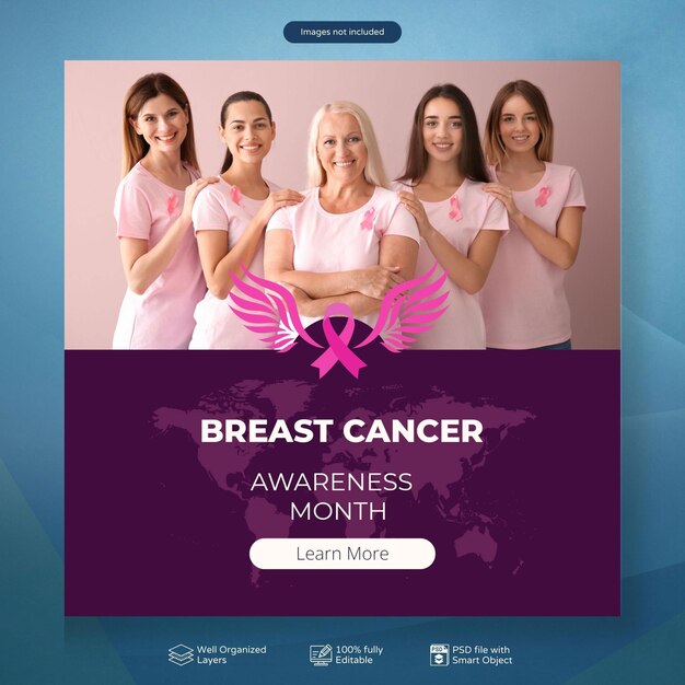 PSD modello di post sui social media per il mese della sensibilizzazione sul cancro al seno psd