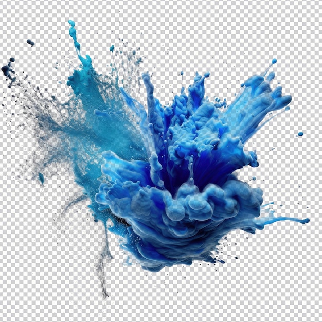 PSD bright blue powder explosion isolated on transparent background HD PNG