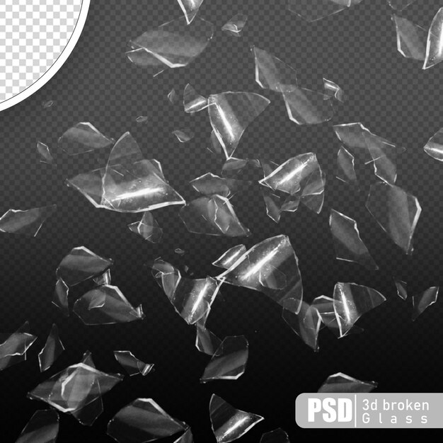 PSD psd broken glass shards transparent background in 3d rendering isolated