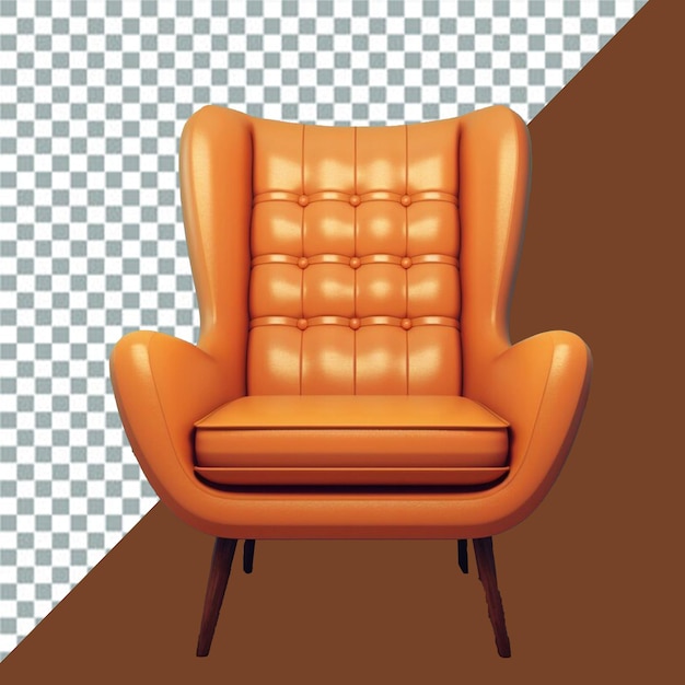 psd a brown chair with a brown back and a white checkered transpernt background