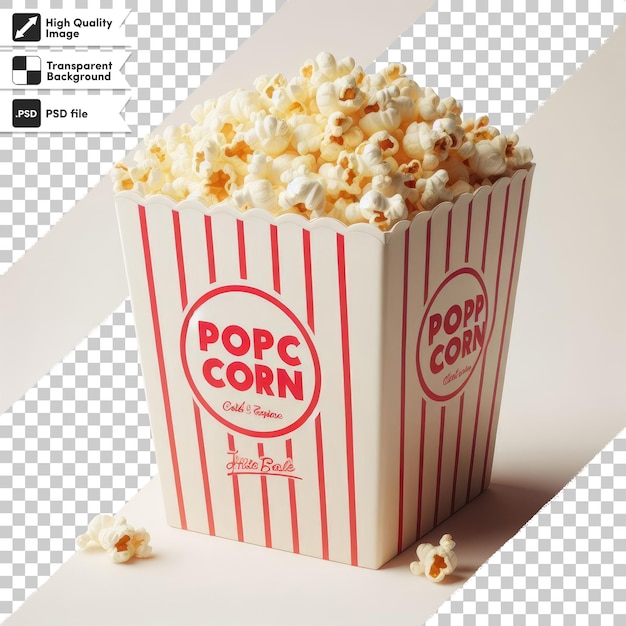 Psd bucket of popcorn on transparent background with editable mask layer