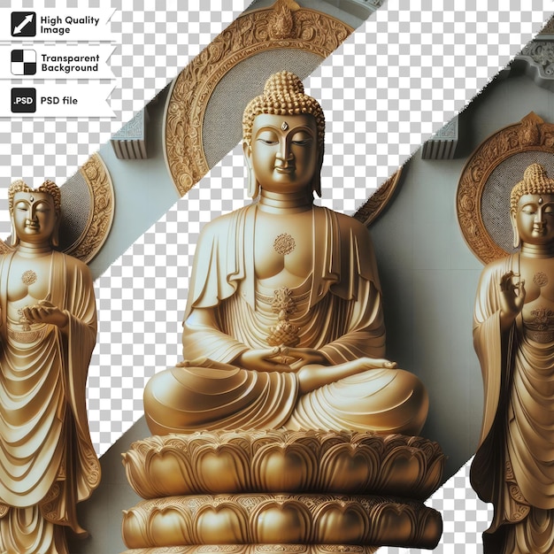 Statua di buddha psd in posizione di loto su sfondo trasparente con strato di maschera modificabile